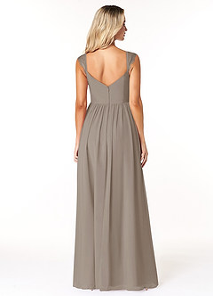 Azazie Cleobella Robes de demoiselle d'honneur Robe Trapèze en Mousseline de soie Dentelle en forme de cœur Taupe image2