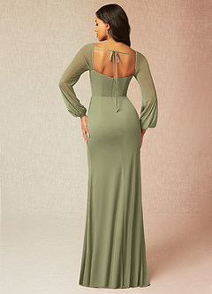 Azazie Charissa Final Sale Champagne Sheath Corset Pleated Mesh Dress image3