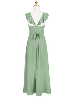 Azazie Emily Junior Robe Trapèze en Mousseline de soie Rayé Matcha image6