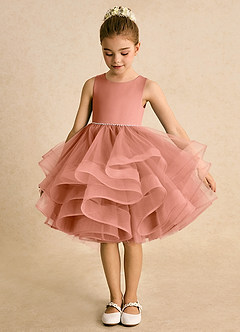 Azazie Tinie Blumenmädchenkleider Ballkleid Schleifen Tüll Kleid Mai Tai image5