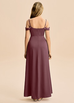 Azazie Lettie Junior A-Linie Schulterfrei Stretch-Satin Kleid Sangria image3