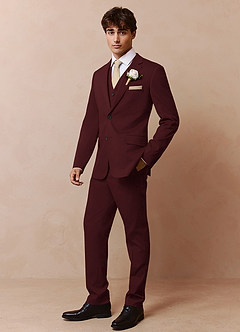front Savile Burgundy Wool Blend 3-Piece Suit
