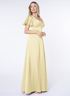 Azazie Lani Brudtärnklänningar Klä av A-Linje i Stretch Satin Volangärm Citronsorbet image4