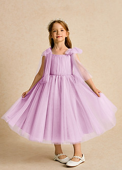 Azazie Dori Robe Demoiselle D'honneur Fillette Robe Trapèze en Tulle Rayé Rose Bonbon image6