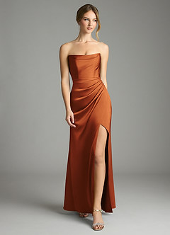 Azazie Leonis Bridesmaid Dresses Cinnamon Mermaid Pleated Stretch Satin Convertible Dress image5