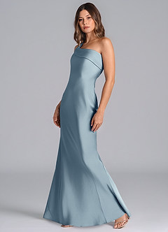 Azazie Driea Jurken voor bruidsmeisjes Jurk van Stretch Satijn met Zeemeermin One-Shoulder Stoffig Blauw image6