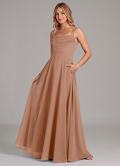 Azazie Shaude Bridesmaid Dresses Champagne Rose A-Line Pleated Chiffon Dress image4