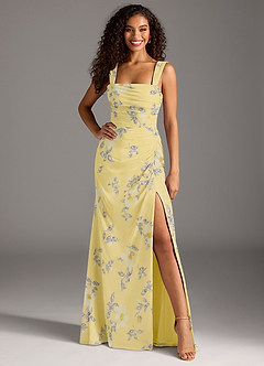 Azazie Jesaphine Robes de demoiselle d'honneur Robe Fourreau en Mousseline de soie Arc Sorbet Au Citron,Fleurs Du Nouvel An image2