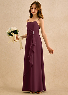 Azazie lolly Girls Formal Robe Demoiselle D'honneur Fillette Robe Trapèze en Mousseline de soie Plissée Cabernet image1