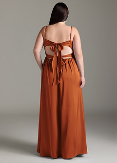Azazie Zeya Bridesmaid Dresses Cinnamon A-Line Pleated Stretch Satin Dress image10