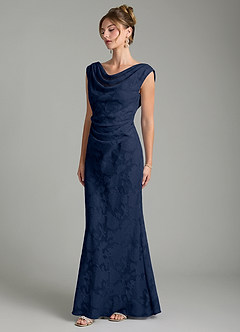 Azazie Kieryn Bridesmaid Dresses Dark Navy Mermaid Pleated Floral Burnout Dress image3