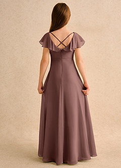 Azazie Nari Girls Formal Flower Girl Dresses Espresso A-Line with Sleeves Chiffon Dress image7