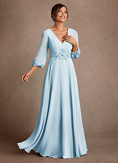 Azazie Yorba Mother of the Bride Dresses Sky Blue A-Line Lace Chiffon Dress image2