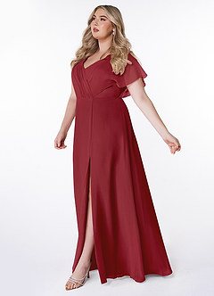 Azazie Rylee Bridesmaid Dresses Pomegranate A-Line Pleated Chiffon Dress image8