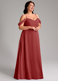 Azazie Marley Robes de demoiselle d'honneur Robe Trapèze Convertible en Mousseline de soie Épaule décolletée Rouille image15