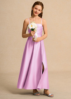 Azazie Pebbles Girls Formal Robe Demoiselle D'honneur Fillette Robe Trapèze en Mat Satiné Plissée Rose Bonbon image6
