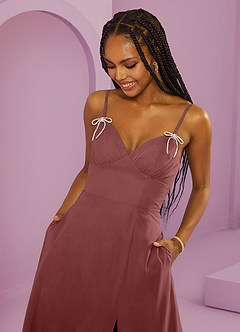 Barbie ♥ Azazie 신부 들러리 드레스 크리스탈 리본 V넥 A라인 드레스 image2