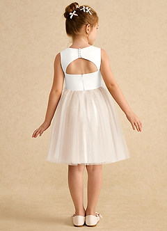 Azazie Louisa Flower Girl Dresses Ivory White Alabaster A-Line Sleeveless Tulle Dress image2
