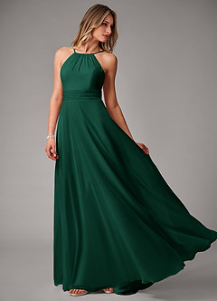 Azazie Amalia Bridesmaid Dresses Emerald A-Line Pleated Chiffon Dress image3