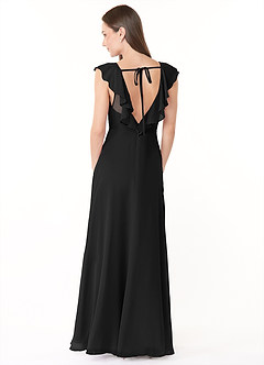 Azazie Yoko Bridesmaid Dresses Black A-Line Ruched Chiffon Dress image2