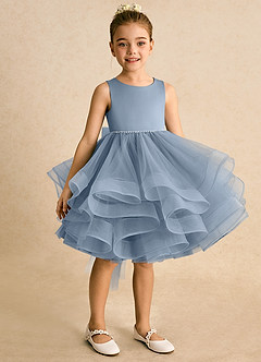 Azazie Tinie Flower Girl Dresses Dusty Blue Ball-Gown Bow Tulle Dress image2
