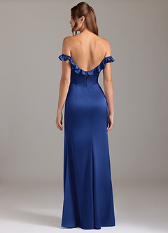 Azazie Callie Vestidos de damas de honor Vestido de Azul Real de Satén Elástico de Corte en A Convertible con Volante image7