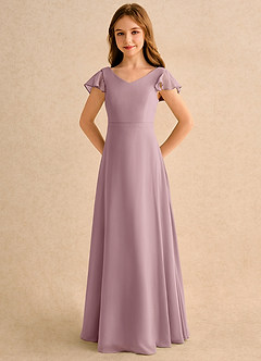 Azazie Nari Junior Formal Blumenmädchenkleider A-Linie mit ärmel Chiffon Kleid Altrosa image6