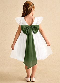 Azazie Munchkin Robe Demoiselle D'honneur Fillette Robe Trapèze en Tulle Arc Ivoire Olive image1