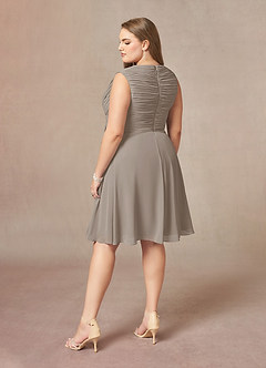 Azazie Theron Mother of the Bride Dresses Taupe A-Line V-Neck Pleated Chiffon Dress image9