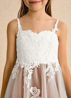 Azazie Coraline Sukienki dla dziewczynek sypiących kwiaty Linia A Koronka Sznurówka Długość kostki Sukienka image6