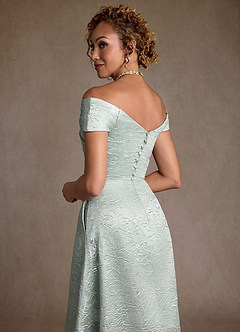 Azazie Lacey Kleider für die Brautmutter A-Linie Schulterfrei Blumen-Jacquard Kleid Agaven Jacquard image6