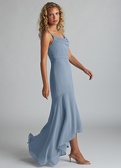 Azazie Summer Jurken voor bruidsmeisjes Jurk van Chiffon met Zeemeermin Schop cowl Stoffig Blauw image3