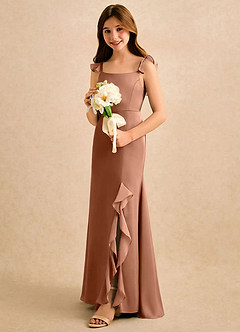 Azazie Novalie Girls Formal Flower Girl Dresses Bronzer Mermaid Bow Stretch Satin Dress image2