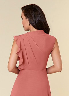 Azazie Narine vestidos de madre de la novia Vestido de Rosa Salmón de Gasa de Corte en A con Cuello alto plisado image6