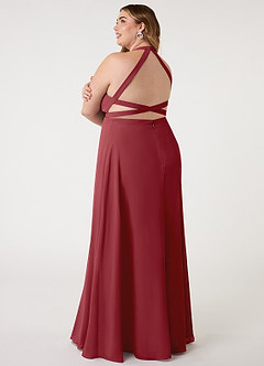 Azazie Clarice Bridesmaid Dresses Pomegranate A-Line Halter Chiffon Dress image12
