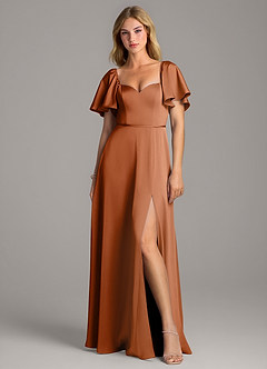 Azazie Chloe Robes de demoiselle d'honneur Robe Trapèze en Satin extensible Encolure en Forme de Cœur Cuivre image4