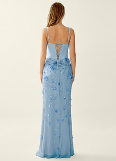 Belinda Blue 3D Flowers Corset Lace Up Back Mermaid Prom Dress image2