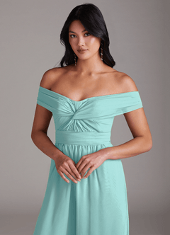 Azazie Lamara Robes de demoiselle d'honneur Combinaison Convertible en Mousseline de soie Épaule décolletée Aqua image7