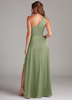 Azazie Brooke Bridesmaid Dresses Pistachio A-Line One Shoulder Stretch Satin Dress image13