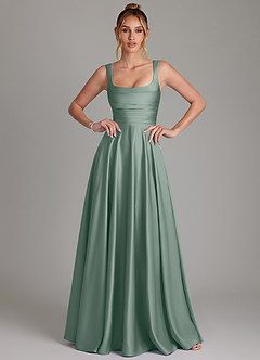 Azazie Azaria Bridesmaid Dresses Silver Sage A-Line Corset Stretch Satin Dress image1