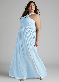 Azazie Hillian Bridesmaid Dresses Sky Blue A-Line Halter Pleated Mesh Dress image10