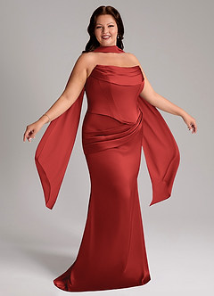 Azazie Sorrel Bridesmaid Dresses Pomegranate Mermaid Strapless Stretch Satin Convertible Dress image9
