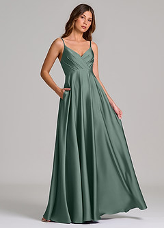 Azazie Amani Bridesmaid Dresses Sea Moss A-Line Pleated Stretch Satin Dress image4