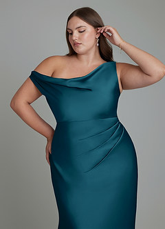 Azazie Emerson Bridesmaid Dresses Ink Blue Mermaid Off the Shoulder Stretch Satin Dress image12