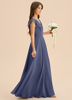 Azazie Anysa Junior Robe Trapèze en Mousseline de soie Rayé Bleu Orageux image4