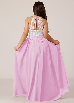 Azazie Fahari Junior Vestido de Rosa Caramelo de Gasa de Corte en A con Encaje image1
