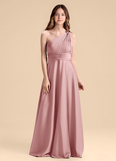 Azazie Charlize Junior Vestido de Rosa Polvorienta de Satén Elástico de Corte en A con Plisado image1