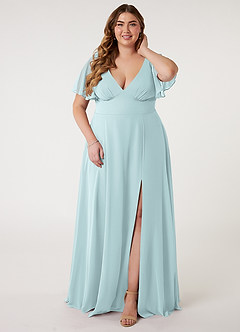 Azazie Kimber Brautjungfernkleider A-Linie Volantärmel Chiffon Kleid Nebel image6