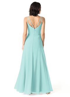 Azazie Janine Bridesmaid Dresses Aqua A-Line V-Neck Chiffon Dress image4