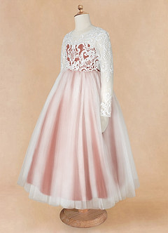 Azazie Elodie Blumenmädchenkleider Ballkleid Spitze Kleid Elfenbein Kastanienbraun image12